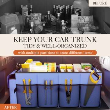 HOTOR Trunk Organizer for Car - Car Organizer, Foldable Trunk organizer for SUVs & Sedans, Sturdy Car Organization for Car Accessories, Tools, Sundries, Blue, 2 Compartments, 21.3"×12.6"×10.6"