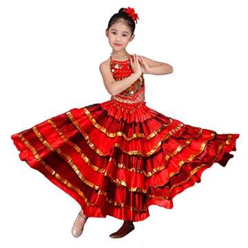 Rolanko Girls Spanish Flamenco Skirt Gypsy Belly Dancer Performance Costume Set 4-11 Years