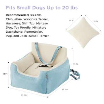 Lesure Small Dog Car Seat - Waterproof Car Seats for Small Dogs Pet Seat with Clip-On Leash for Travel Carrier Booster Bed, Light Blue