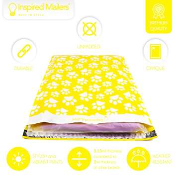 Inspired Mailers - Large Poly Mailers 14.5 x 19-50 Pack - Yellow Puppy Paw Prints - Cute Shipping Bags - Large Mailing Envelopes - Large Shipping Envelopes - Mailers Poly Bags