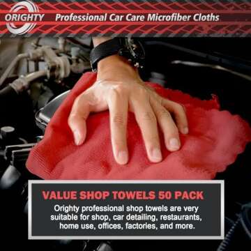 Orighty Shop Towels, 50 Pack Shop Rags Reusable, Microfiber Cleaning Rags Bulk for Cars, Multi-Purpose Cleaning Cloths for Automotive, Mechanic, Kitchen, Lint Free Towels 11.5’’ x 11.5’’, Red