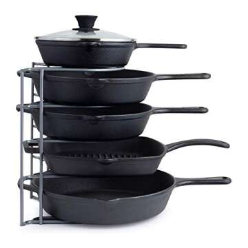 Cuisinel Pots and Pans Organizer Rack for Cast Iron Skillets, Griddles - Heavy Duty, Holds Up to 50 LBS- Horizontal/Vertical Use - Durable Steel Construction - Grey 12.2"-Inch - No Assembly Required