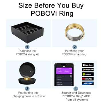 POBOVi Smart Ring - Health & Sleep Tracker, Continuous SpO2 & Heart Rate Monitor, Stress Management, NFC Wireless Charging, 6-Day Battery, Water-Resistant(IP68), iOS & Android Compatible (Gold, 9)