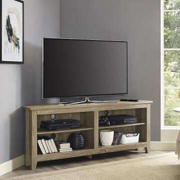 Walker Edison Maxwell Classic 2 Shelf Corner TV Stand for TVs up to 65 Inches, 58 Inch, Driftwood