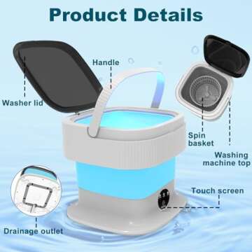 12L Portable Washing Machine, Mini Foldable Washer and Dryer for Underwear, Socks, Collapsible Small Washing Machine with Spin Basket for Apartments, Travel and Hotels（Blue)