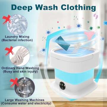 12L Portable Washing Machine, Mini Foldable Washer and Dryer for Underwear, Socks, Collapsible Small Washing Machine with Spin Basket for Apartments, Travel and Hotels（Blue)