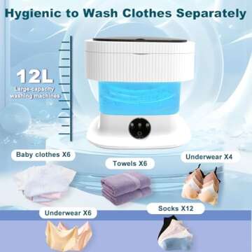 12L Portable Washing Machine, Mini Foldable Washer and Dryer for Underwear, Socks, Collapsible Small Washing Machine with Spin Basket for Apartments, Travel and Hotels（Blue)