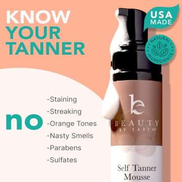 Self Tanner Mousse - USA Made with Natural & Organic Ingredients, Self Tanning Mousse for Dark Fake Tan, Sunless Tanner, Clear & Non Toxic Tanning Foam for Streak Free Finish, No Nasty Smell