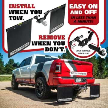 Rock Tamers 00108 - 2" Official Mudflap System - 2" Hitch Receiver, Check Measurements - Removeable and Adjustable Mud Flaps for Trucks - 1 System