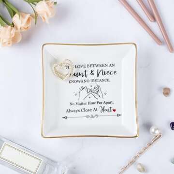 Piudee Aunt Gifts from Niece The love between an aunt&niece knows no distance Ring Trinket Dish Jewelry Tray, Aunt Birthday Gift Aunt and Niece Gifts for Aunts Mothers Day Christmas Valentines