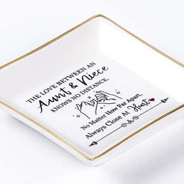 Piudee Aunt Gifts from Niece The love between an aunt&niece knows no distance Ring Trinket Dish Jewelry Tray, Aunt Birthday Gift Aunt and Niece Gifts for Aunts Mothers Day Christmas Valentines