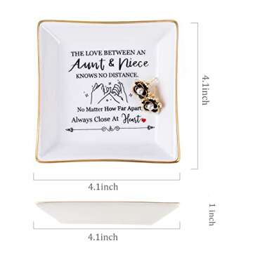 Piudee Aunt Gifts from Niece The love between an aunt&niece knows no distance Ring Trinket Dish Jewelry Tray, Aunt Birthday Gift Aunt and Niece Gifts for Aunts Mothers Day Christmas Valentines