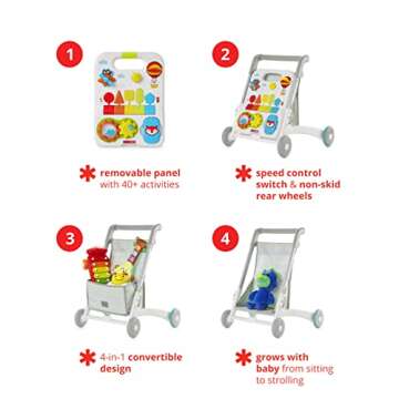 Skip Hop Baby Walker 4-in-1 Sit to Stand Convertible Light Up Music Toy with 40+ Activities Explore & More Age 6m+