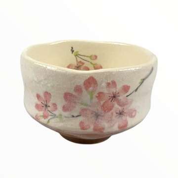 Hinomaru Collection Authentic Japanese Traditional Tea Ceremony Ippuku 3.75" Diameter Mini Matcha Bowl Chawan Mino Tea Cup Textured Glaze Floral Design Handcrafted in Japan (Pink Cherry Blossom)