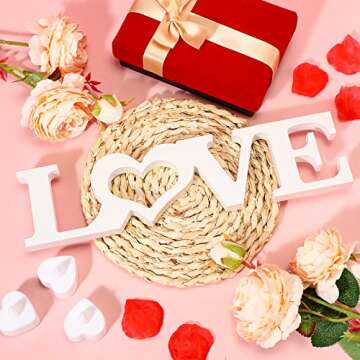 Kigley Valentine's Day Wooden Love Sign Wedding Table Decorations Wood Love Letters Bridal Shower Signs for Home Decor Married Anniversary Party Wedding Party Proposal Ceremony(White)