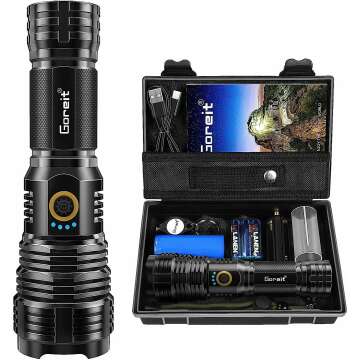 Goreit Flashlights LED High Lumens Rechargeable, 20000 Lumens XHP70.2 Super Bright Flashlight, Flash Light Battery Powered, Powerful Handheld Flashlights with holster for Emergency Camping Hiking Gift