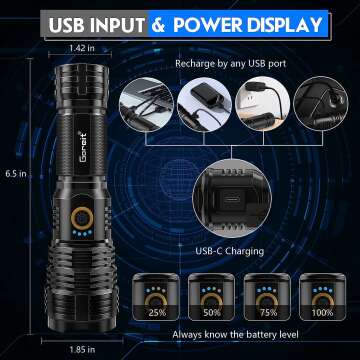 20000 Lumens Rechargeable Flashlight