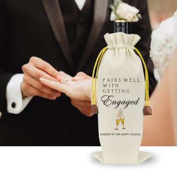 Raisingwell Wedding Wine Bag Engagement Gifts for New Couples, Mr and Mrs Marriage Wedding Gifts, Honeymoon Gifts, Wine Champagne Gift Bag With Drawstring, Getting Engaged