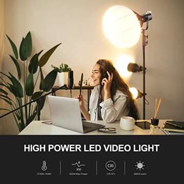 GVM 300W COB LED Video Light Kit with 26'' Lantern Softbox, Photography Lighting in 2700~7500K 12000Lux@1m CRI97+, APP Control 8 Scene Lights, Studio Lights for Photography Film Video Recording