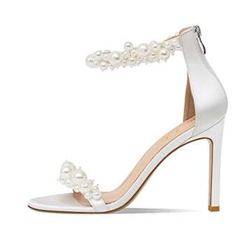 yowmns White Women's Heeled Sandals Pearl Decoration Open Toe Stiletto Heels Wedding Sexy Back Zipper Cover Pumps Evening Party Shoes Handmade Elegant High Heels Summer (White, 7)