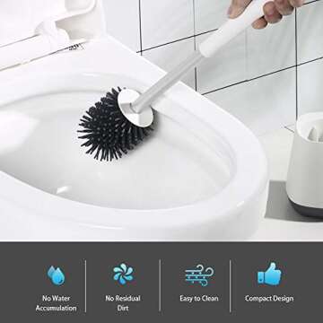 POPTEN Toilet Bowl Cleaning Brush and Holder Set for Bathroom Storage and Organization, Deep-Cleaning Toilet Bowl Cleaning Brush with Holder Silicone Bristles & TPR Soft Bristle,Floor Standing White