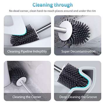 POPTEN Toilet Bowl Cleaning Brush and Holder Set for Bathroom Storage and Organization, Deep-Cleaning Toilet Bowl Cleaning Brush with Holder Silicone Bristles & TPR Soft Bristle,Floor Standing White