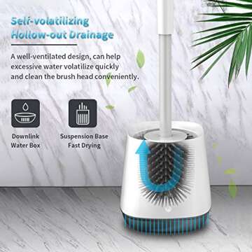 POPTEN Toilet Bowl Cleaning Brush and Holder Set for Bathroom Storage and Organization, Deep-Cleaning Toilet Bowl Cleaning Brush with Holder Silicone Bristles & TPR Soft Bristle,Floor Standing White