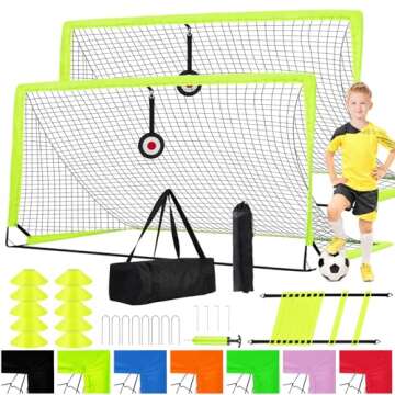 Enmons Soccer Goal - Set of 2 Soccer Nets, 6x4 ft Portable Pop Up Soccer Goals for Backyard - Soccer Training Equipment with Soccer Ball, Ladder, and Cones - Toddler Kids Youth Outdoor Game Toys