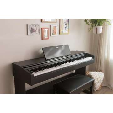 Yamaha Arius, 88-Key Weighted Action Digital Beginner and Intermediate Players, Dynamic Response, Grand Piano Sound, 3-Pedal Unit, Upright Design, Bench Included, Dark Rosewood (YDP105R)