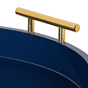 Modern Decorative Round Tray - Navy Blue & Gold