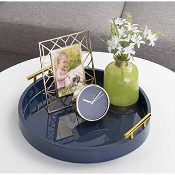 Modern Decorative Round Tray - Navy Blue & Gold