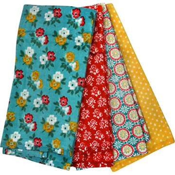 The Pioneer Woman Spring Floral Kitchen Towel Set, 4pk, Print,Red, Teal, Yellow, White, Blue, Green