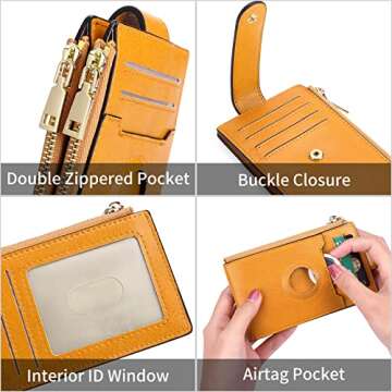 FALAN MULE Womens AirTag Wallet Genuine Leahter Bifold Credit Card Holder with Built-in Integrated Case for AirTag