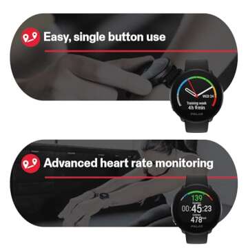 POLAR Unite Water Resistant Health Tracker GPS Smartwatch with Fitness Monitoring Tools;, S-L, for Men or Women, Black-Black