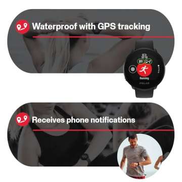 POLAR Unite Water Resistant Health Tracker GPS Smartwatch with Fitness Monitoring Tools;, S-L, for Men or Women, Black-Black