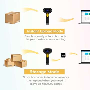 NADAMOO Wireless Barcode Scanner 328 Feet Transmission Distance USB Cordless 1D Laser Automatic Barcode Reader Handhold Bar Code Scanner with USB Receiver for Store, Supermarket, Warehouse