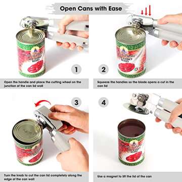 Can Opener Manual, Can Opener with Magnet, Hand Can Opener with Sharp Blade Smooth Edge, Handheld Can Openers with Big Effort-Saving Knob, Can Opener with Multifunctional Bottles Opener, Beige