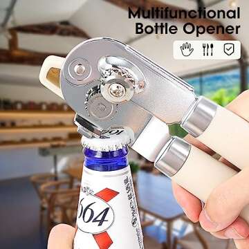 Can Opener Manual, Can Opener with Magnet, Hand Can Opener with Sharp Blade Smooth Edge, Handheld Can Openers with Big Effort-Saving Knob, Can Opener with Multifunctional Bottles Opener, Beige