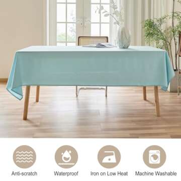 AUSSPVOCT Textured Linen Tablecloth Rectangle 52x70 Water Resistant Spill-Proof Wipeable Light Blue Table Cloth Wrinkle Free Fabric Dining Table Cover for Birthday Party Farmhouse Kitchen Tablecloths