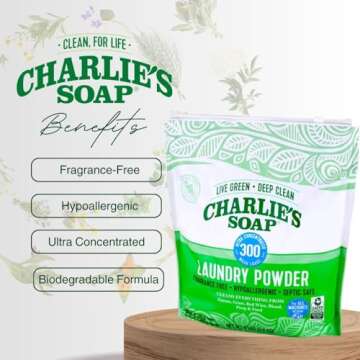 Charlie’s Soap Hypoallergenic Laundry Detergent Powder Baby Gentle 8lb Bag Fragrance Free Plant Based Deep Cleaning – Biodegradable Eco Friendly Sustainable