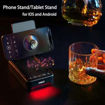 ASEAT Gifts for Men Him, Cell Phone Stand with Bluetooth Speaker&Led Color Changing Light, Unique Gifts for Women Dad Her Husband, Birthday Gifts for Men