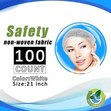 Disposable Bouffant Caps 100 Pcs,21inches Hair Net， Elastic Dust Cap for Food Service, Kitchen Head Cover (White)