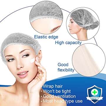 Disposable Bouffant Caps 100 Pcs,21inches Hair Net， Elastic Dust Cap for Food Service, Kitchen Head Cover (White)