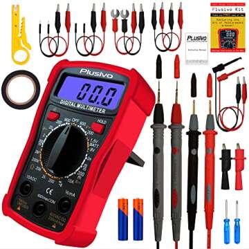 Multimeter Tester Digital Multimeter 2000 Counts Ohm Volt Amp Meter Multi Tester Voltmeter for AC DC Voltage, Resistance, Current, Continuity, Diode with Test Leads for Household Outlet, Battery Test