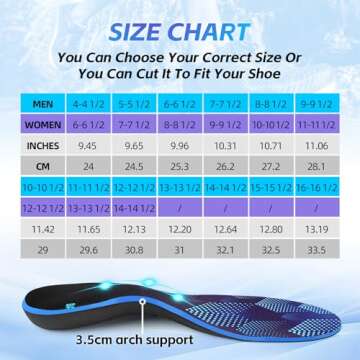 DARLIS Plantar Fasciitis Relief Insoles, Arch Support Inserts for Flat Feet, High Arch, Achilles Tendonitis, Orthopedic Insoles for Standing All Day Foot & Heel Pain Mens 8-8 1/2 | Womens 10-10 1/2