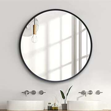 ZENIDA Round Wall Mirror,24-inch Large Circle Mirror,Black Metal Framed Wall-Mounted Bathroom Mirror,Decorative Round Mirror for Bathroom Decor,Vanity Bedroom, Living Room, Entryway