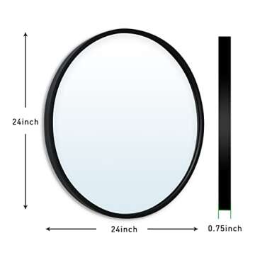 ZENIDA Round Wall Mirror,24-inch Large Circle Mirror,Black Metal Framed Wall-Mounted Bathroom Mirror,Decorative Round Mirror for Bathroom Decor,Vanity Bedroom, Living Room, Entryway