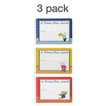 Oxford Jr. Primary Composition Spiral Notebooks, School Supplies, Notebooks for School, 4-7/8 x 7-1/2 Inches, Kids Journal, Pre-K, Grades K-2, 100 Sheets/200 Pages, Red, Yellow, Blue (63885)