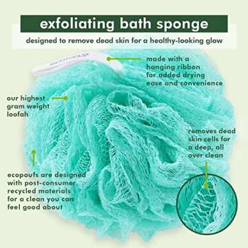 EcoTools Exfoliating EcoPouf, Shower Loofah Scrubs & Cleanses, Pouf with Recycled Netting, Exfoliation Removes Dead Skin, Eco-Friendly Bath Accessory, Cruelty-Free, Color May Vary, 6 Count (60g)