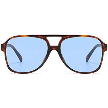 PAMIX Trendy Aviator Vintage Retro 70s Sunglasses for Women Men Tinted Cool Cute 90s Fashion Oversized Big Heads 2000s Plastic Large 2022 Shades Ladies 80s Sunnies Cheap(Tortoise Shell Blue Lens)